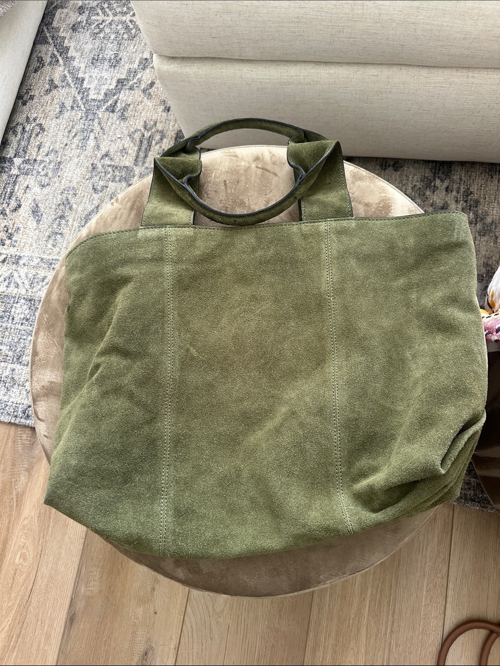 Olive Green Suede Tote Bag - Classic Women's Carryall